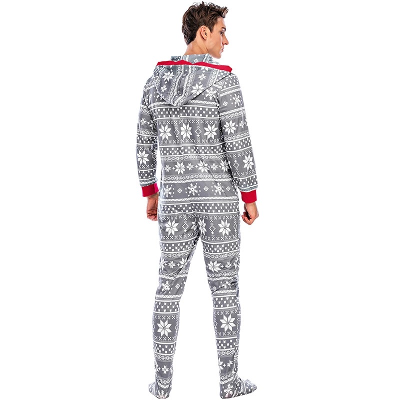 Christmas Onesie's Pajamas Family Set, Matching Family Pajamas with Hoodie, gray and red, floral pattern,