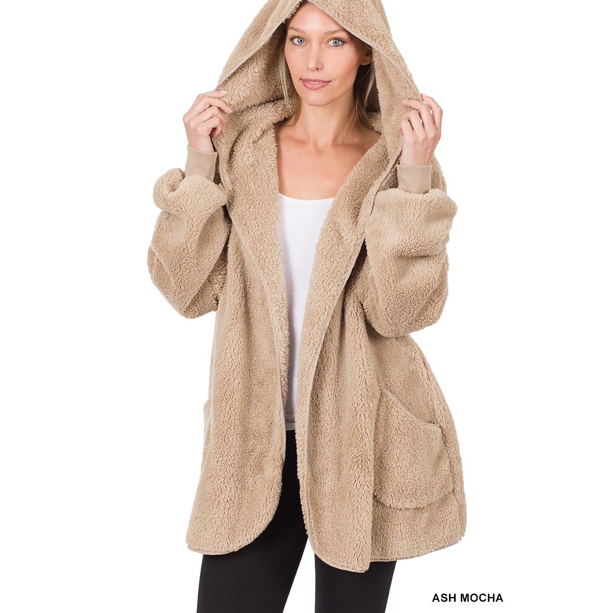 Hooded Faux Fur Teddy Jacket with Pockets