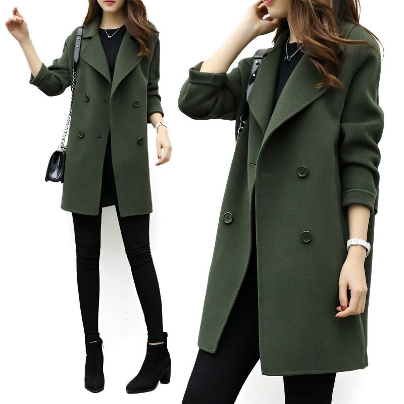 Women's Winter Coat, mid thigh long coat, formal coat, green, belted,