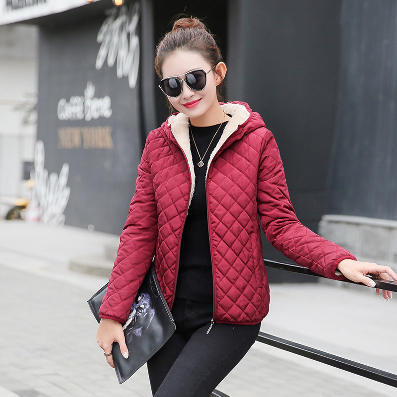 Trendy Short Hooded Winter Jacket with sherpa lining, Burgundy, Fleece Lining - Polyester - Quilted Jacket - Full Sleeve