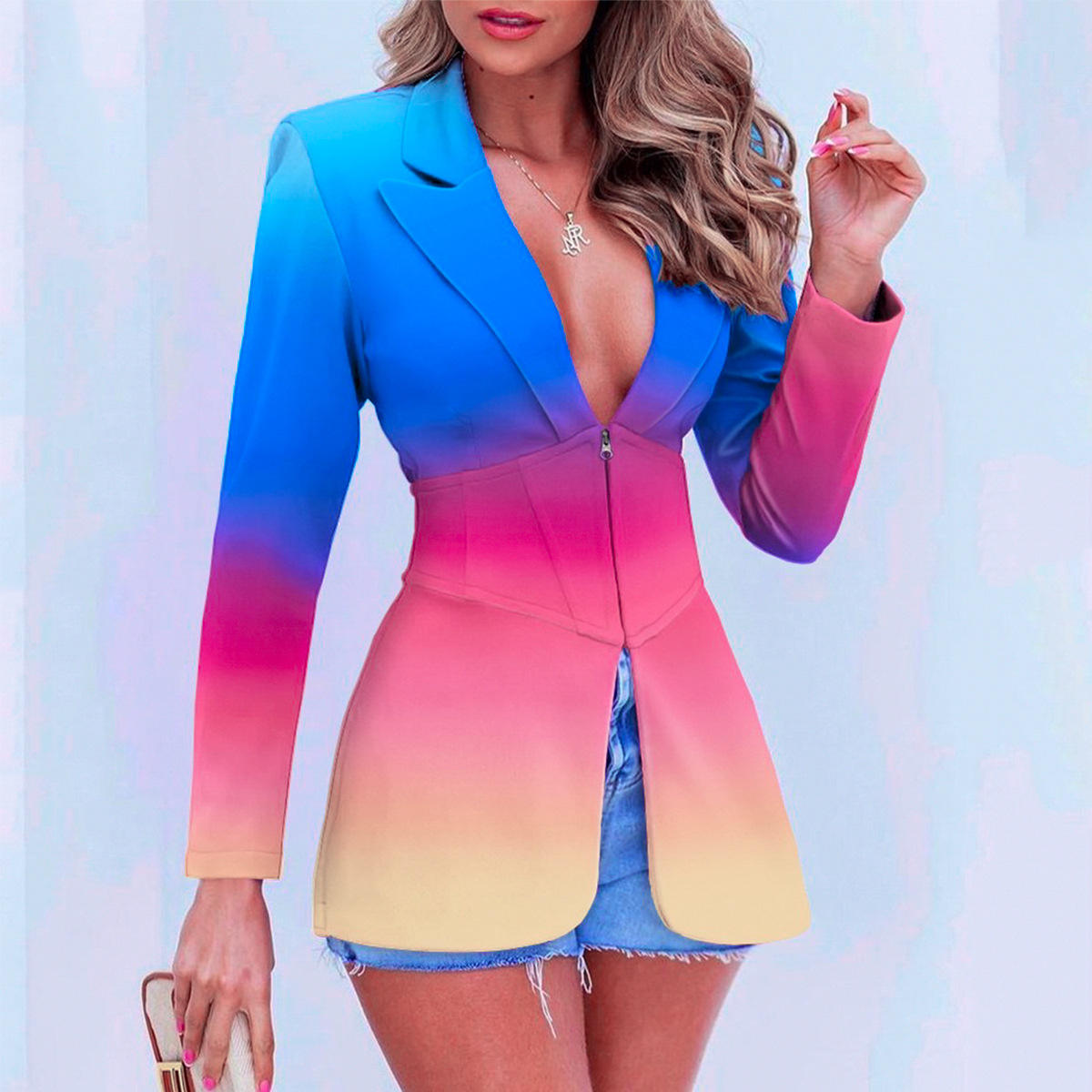 Elegant Women's Light Blazer Multi-Color Striking Color Gradients