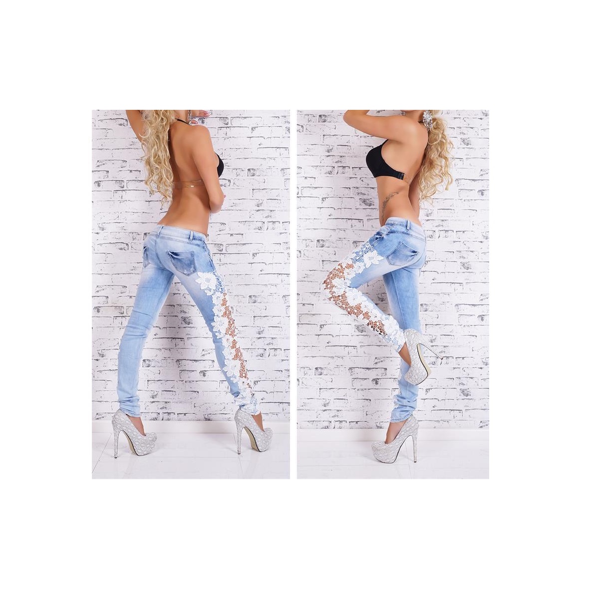Mid Rise Skinny Jeans with see through side lace, sexy jeans, 