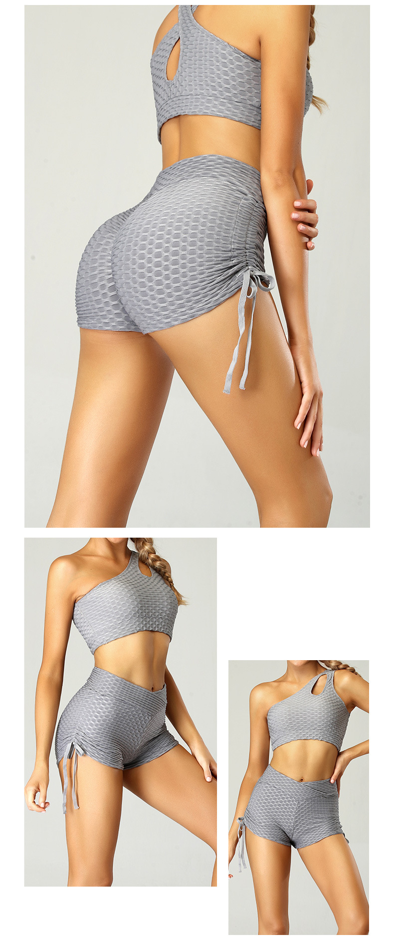 CrossOver V-Shaped Waistband Shorts with Side String, Cross Wrap V-Shaped Waistband, Overlap waist textured shorts
