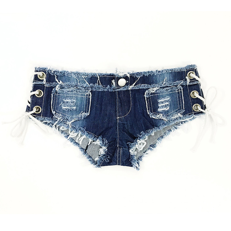 Low Waist Ripped Denim Short Shorts, Shredded jeans shorts,Super Short Shorts with side tie cord, very sexy,