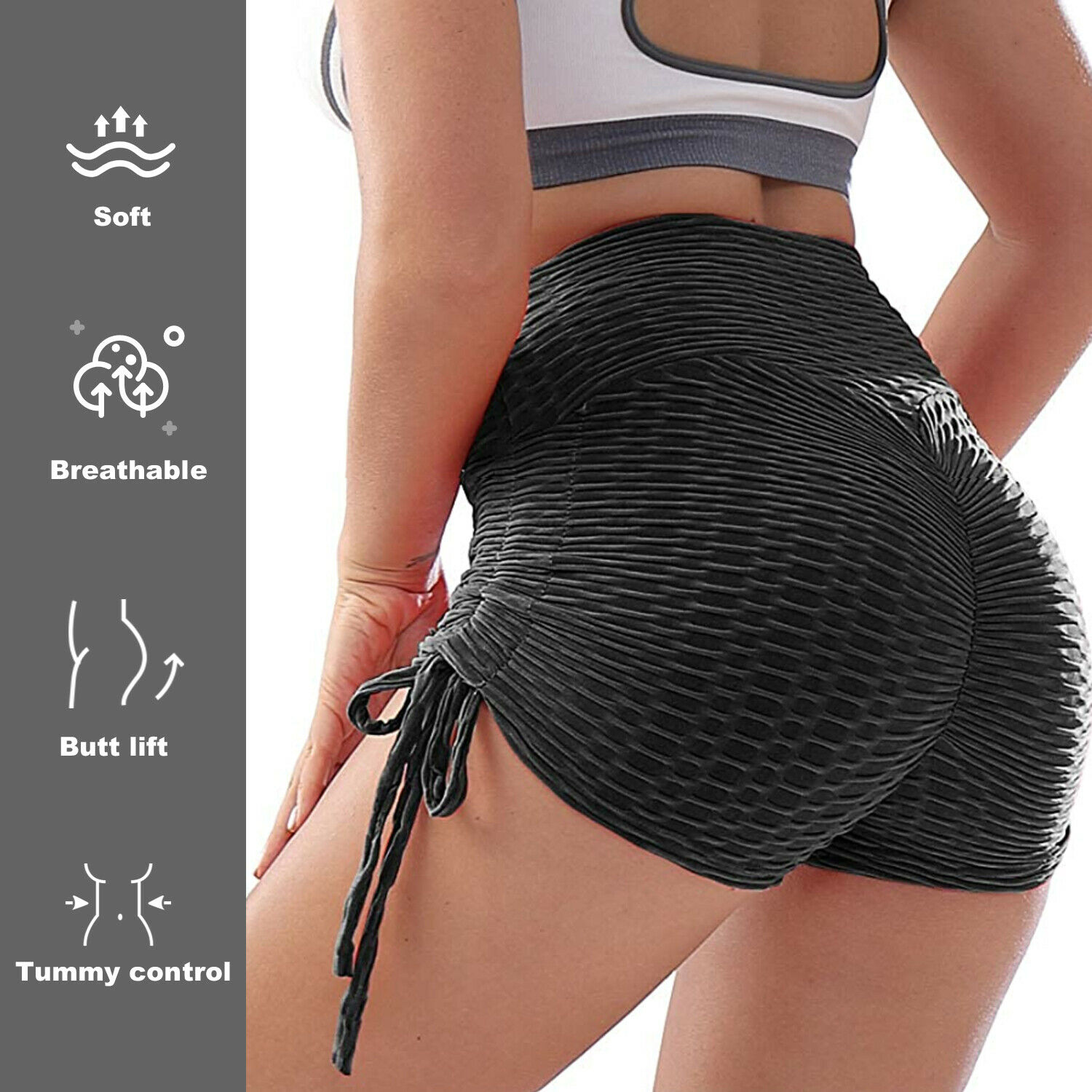 High Rise Ruched Yoga Shorts, Push-up and butt-lifting design, sexy high cut,Sexy Shorts Short Shorts, black