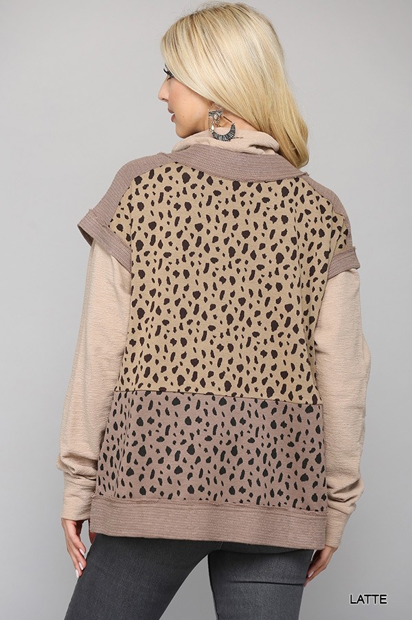 Women's Leopard Print Sweater Vest, Cream and Latte