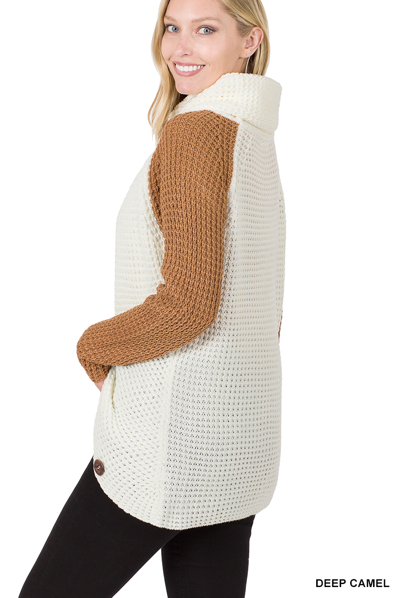 Wrap Style Sweater - Asymmetrical Hem - Contrast Sleeve