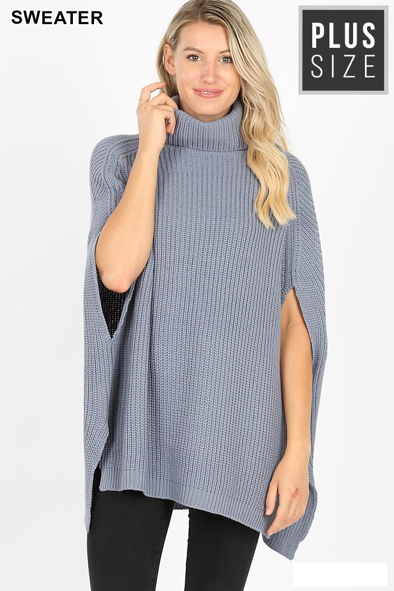 Women's Plus Size Turtleneck Poncho Sweater good quality