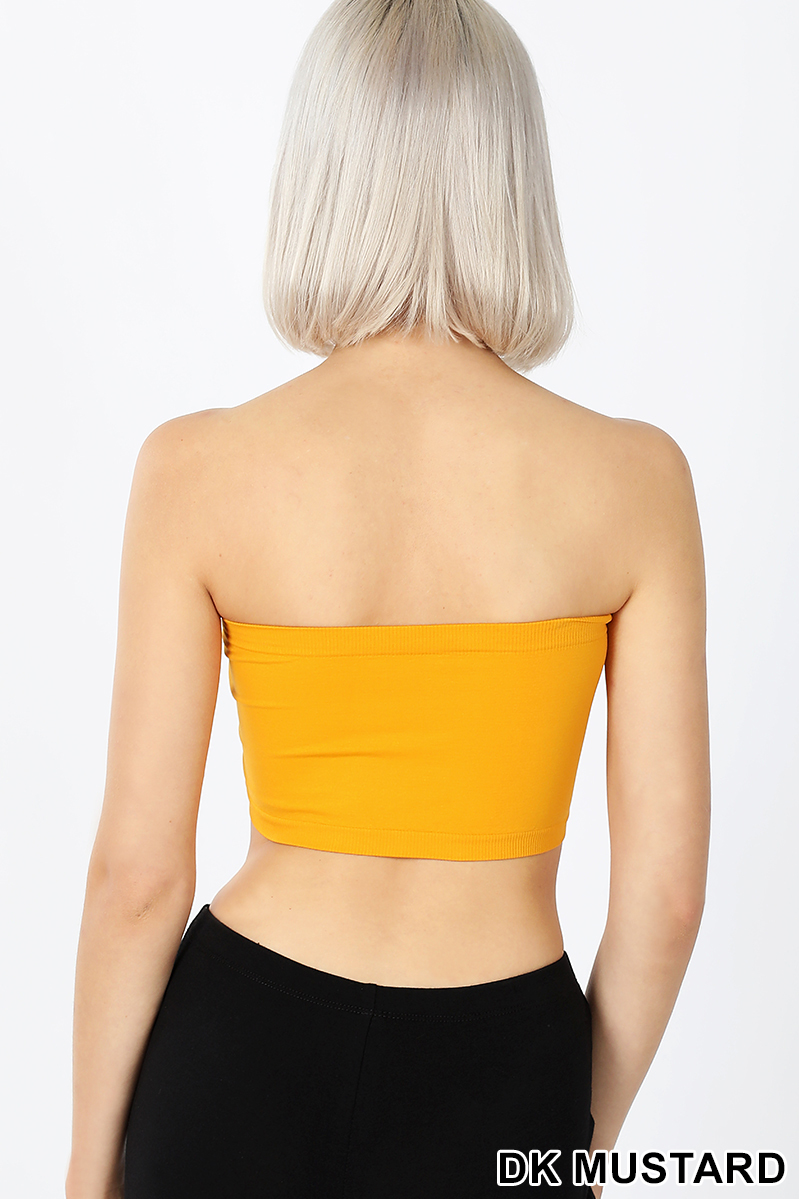 Tight Fitting Sexy Strapless Bandeau Tube Top, Crop Top, Seamless Strapless Bandeau Stretch material Solid Color Crop Top