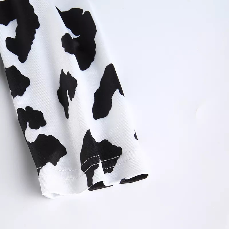 Cow Print Crop Top, Full Sleeve - Crop Top - O-Neck