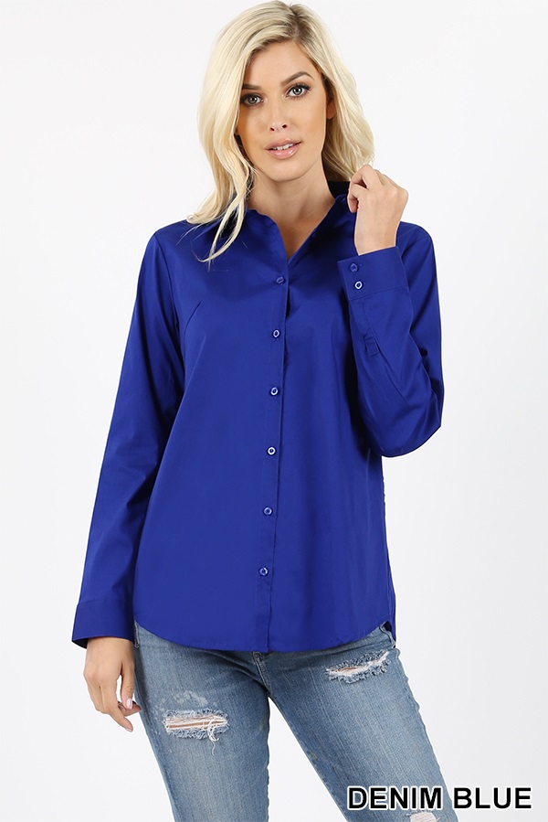 Women's Classic Full Sleeve Dress Shirt Solid Button Down Dress Shirt - Missy Fit
