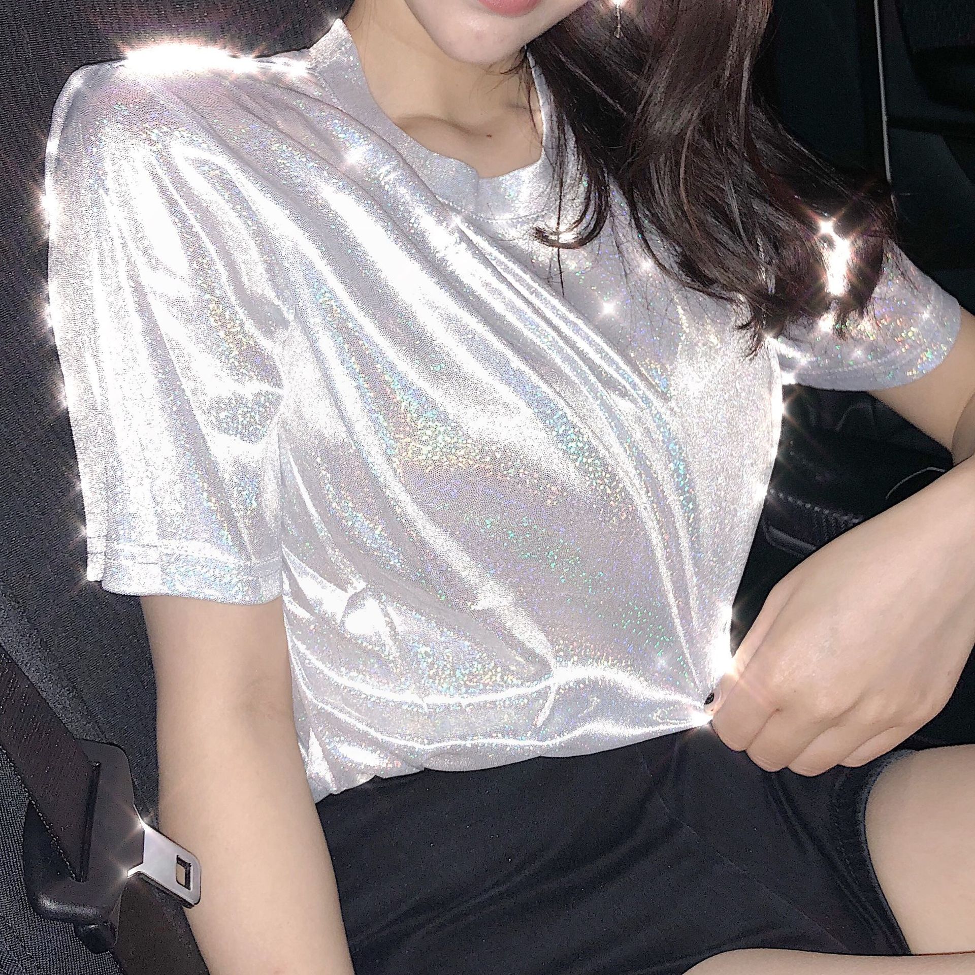 Glitter Top - Silver, Bling Top - Club Wear - Fashion Blouse