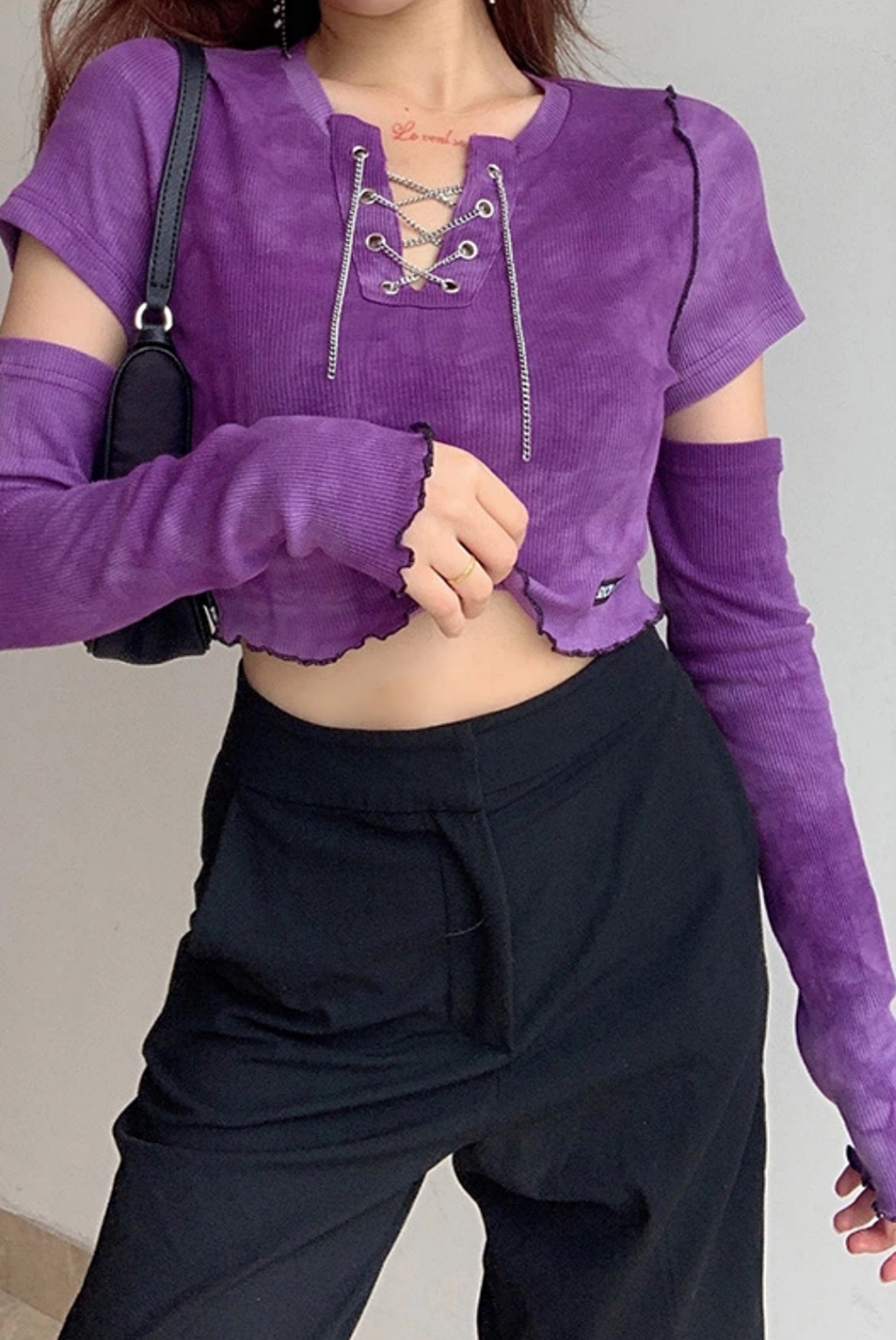 Tie Dye Cropped T-Shirt with attached sleeves, Gothic Punk Streetwear, connected apparel
