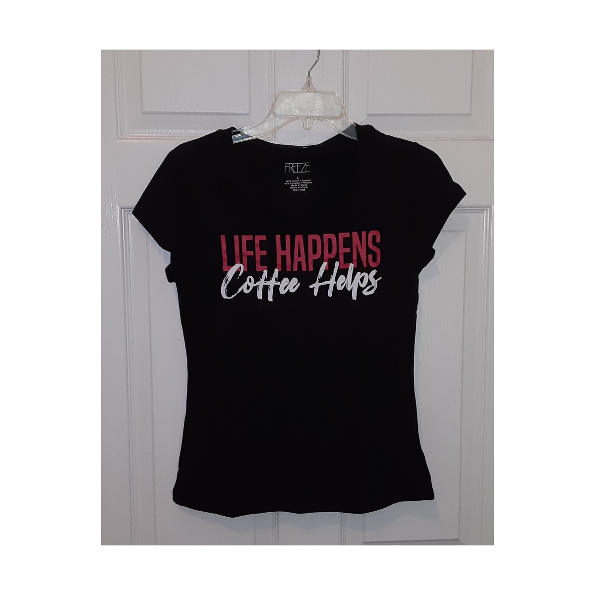 Life Happens Coffee Helps Ladies T-Shirt - Black