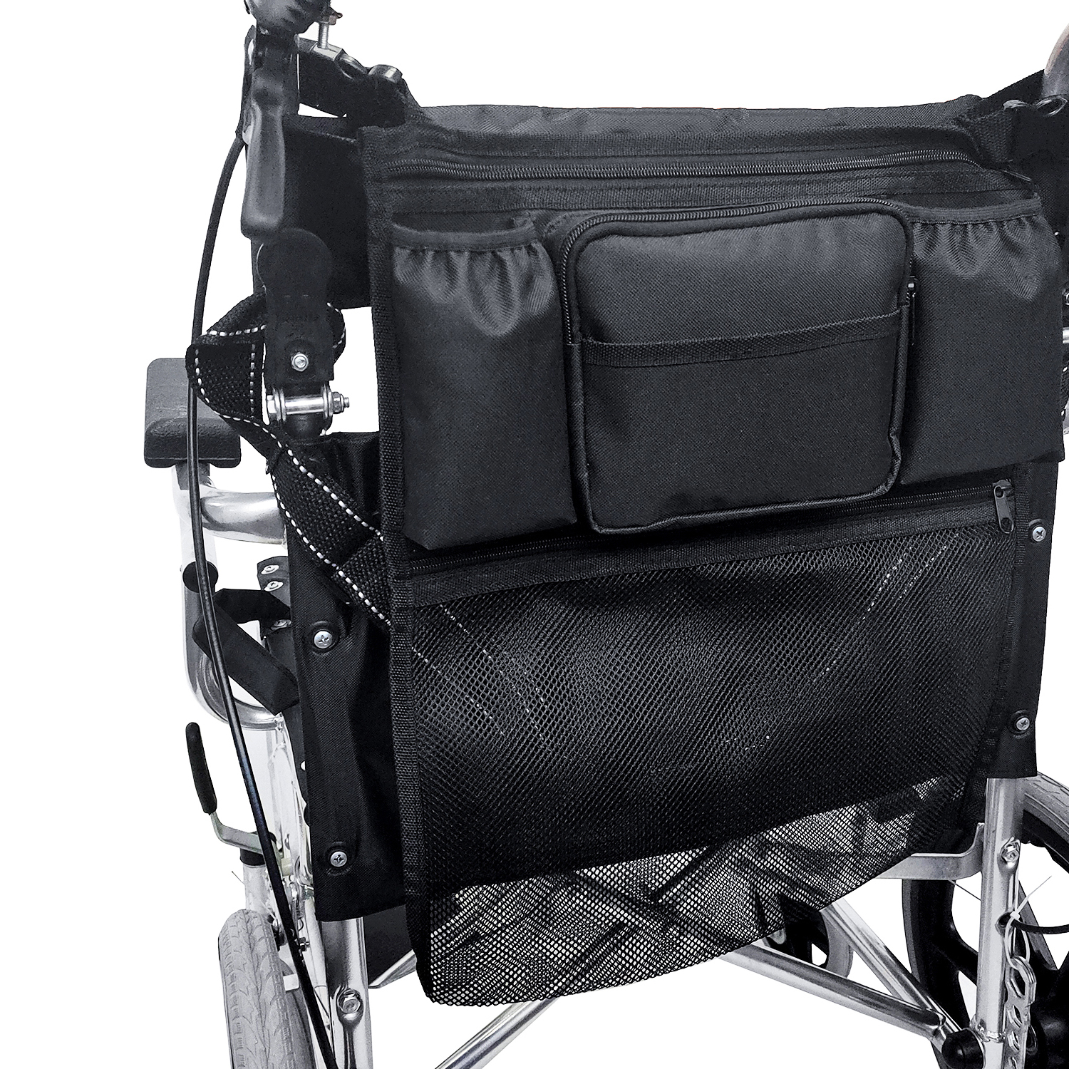 Wheelchair Storage Tote Bag, Carrying Pouch, Accessories Bag,behind wheelchair.