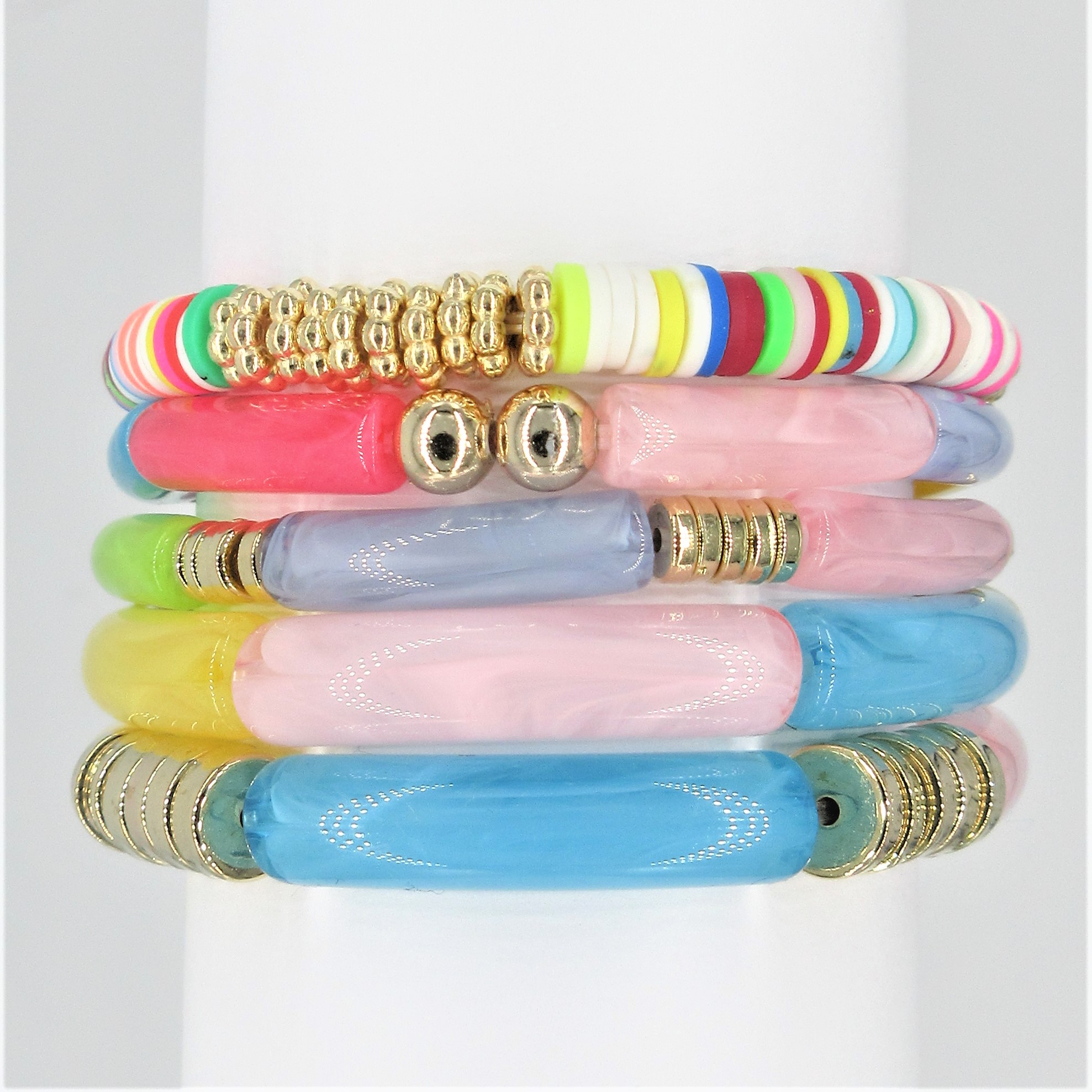 5 Stack Stretch Bracelet Multi-color BOHO style stretch bracelets