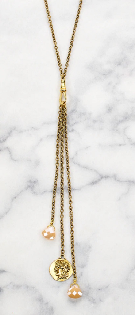Bader Blush in Gold Tone - by Julio Designs Chain strand trio with Roman coin