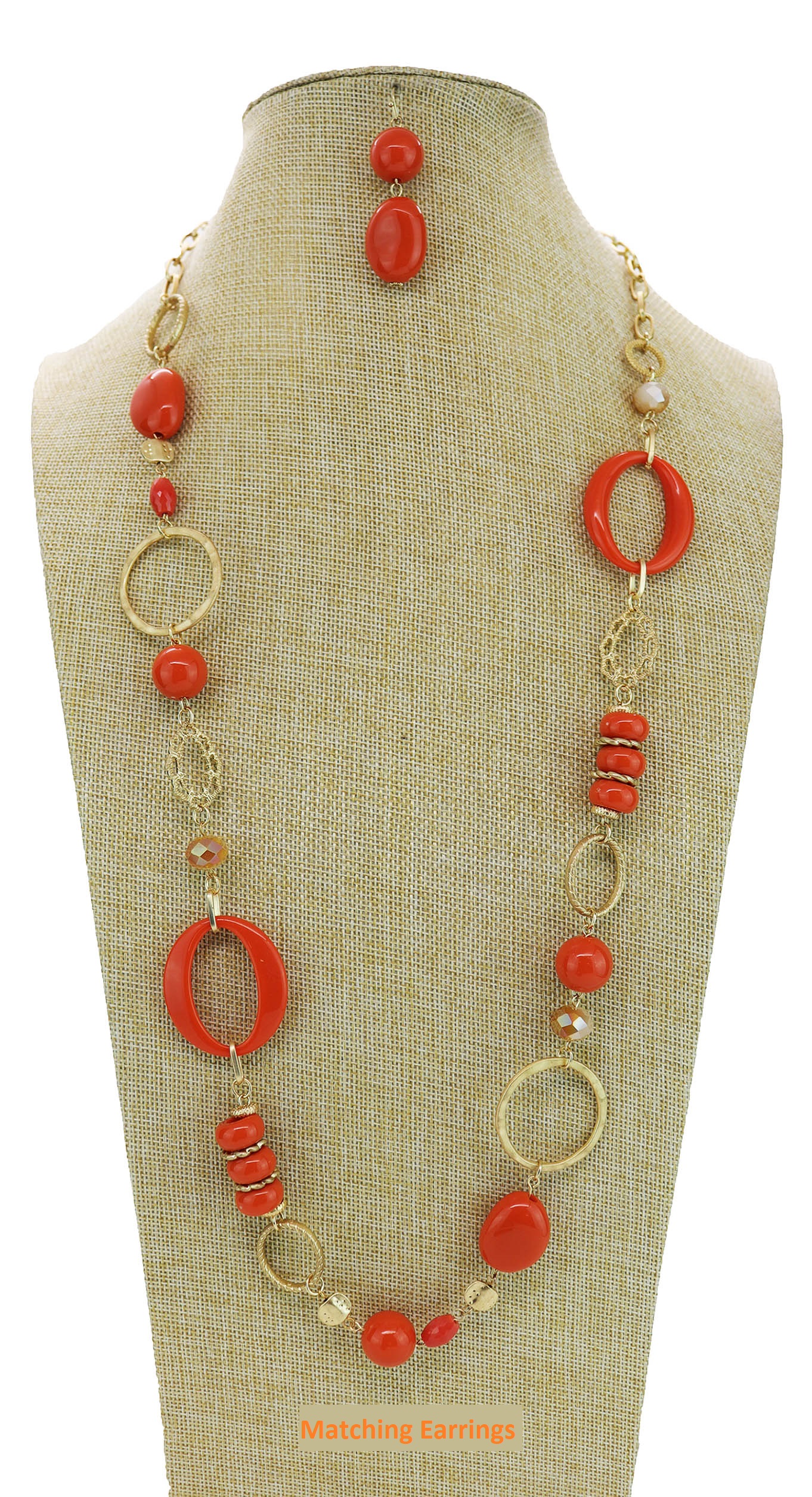 Orange Necklace with Matching Earrings