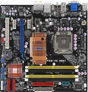 Asus P5E-VM HDMI Motherboard, Supports Intel&reg; Core2   Quad / Extreme / Core2 Duo / Pentium&reg; Extreme / Pentium&reg; D / Pentium&reg; 4 / Celeron&reg; D  processor in the Socket LGA 775, Intel&reg; G33 chipset, 1 x PCI Express x16, 2 x PCIe x1, 1 x 32-bit  PCI, DDR2, LAN, USB, IDE, SATA2, RAID, Firewire, Video ( VGA & HDMI) , Audio, SPDIF, Micro-ATX Form Factor