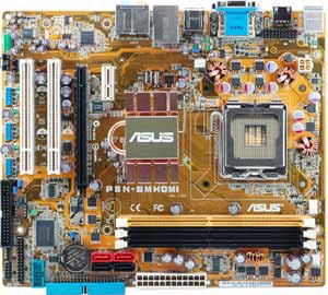 Asus P5N-EM HDMI Motherboard, Supports Intel&reg; Core2 Quad / Core2 Extreme / Core2 Duo / Pentium&reg; D / Pentium&reg; 4 / Celeron&reg; D  processor in the Socket LGA 775, NVIDIA GeForce 7100 chipset, 1 x PCI Express x16, 1 x PCIe x1, 2 x 32-bit  PCI, DDR2, LAN, USB, IDE, SATA2, RAID, Video (VGA, DVI & HDMI), Audio, SPDIF, Micro-ATX Form Factor