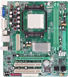Biostar GF7025-M2 Motherboard, Supports AMD Athlon 64 X2 Dual-Core /  Athlon 64 FX / Athlon 64 / Sempron processor in the Socket AM2, NVIDIA GeForce 7025 chipset, 1 x PCIe x16, 1 x PCIe x1, 2 x 32-bit 33MHz PCI, DDR2, LAN, USB, IDE, SATA2, RAID, Video, Audio, SPDIF, Micro-ATX Form Factor