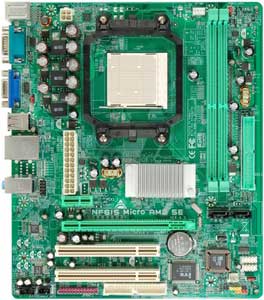Biostar NF61SM-AM2-SE Motherboard, Supports AMD Athlon 64 X2 Dual-Core /  Athlon 64 FX / Athlon 64 / Sempron processor in the Socket AM2, nVidia GeForce 6100 chipset, 1 x PCIe x16, 1 x PCIe x1, 2 x 32-bit 33MHz PCI, DDR2, LAN, USB, IDE, SATA2, Video, Audio, SPDIF, Micro-ATX Form Factor