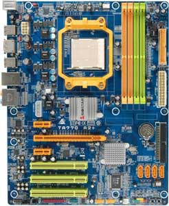 Biostar TA770A2+ Motherboard, Supports AMD Phenom FX / Phenom X4 / AMD Phenom X2 / Athlon 64 X2 Dual-Core /  Athlon 64 FX / Athlon 64 / Sempron processor in the Socket AM2+, AMD 770 chipset, 1 x PCIe x16, 2 x PCIe x1, 3 x 32-bit 33MHz PCI, DDR2, LAN, USB, IDE, SATA2, RAID, eSATA,  Audio, SPDIF, ATX Form Factor