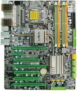 DFI LANPARTY LT P35-T2R Motherboard, Supports Intel ® Core Quad, Intel ® Core Extreme, Intel ® Core Duo, Intel ® Pentium ® D or Intel ® Pentium ® 4 processor in the Socket LGA 775, Intel ® P35 Express chipset, 3 x PCIe x16 (run x16, x8, x1), 1 x PCIe x1, 3 x 32-bit 33MHz PCI, DDR2, Dual LAN, USB, IDE, SATA2, RAID, Firewire, Audio, SPDIF, ATX Form Factor