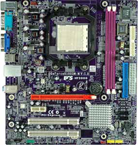 ECS GeForce6100SM-M (1.0) Motherboard, Supports AMD Athlon 64 X2 Dual Core/ Athlon 64 / Sempron in the Socket AM2, NVIDIA GeForce 6100 chipset, 1 x PCIe x16, 1 x PCIe x1, 2 x 32-bit 33MHz PCI, DDR2, LAN, USB, IDE, SATA2, RAID, Video, Audio, Micro-ATX Form Factor