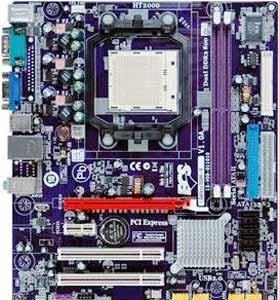 ECS GeForce7050SM-M Motherboard, Supports AMD Athlon 64 X2 Dual Core/ Athlon 64 / Sempron in the Socket AM2, NVIDIA Geforce7050PV chipset, 1 x PCIe x16, 1 x PCIe x1, 2 x 32-bit 33MHz PCI, DDR2, LAN, USB, IDE, SATA2, RAID, Video, Audio, SPDIF, Micro-ATX Form Factor