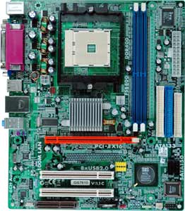 ECS GOAL3+ + Sempron 3000 Motherboard, Supports AMD Athlon 64/Sempron processor in the Socket 754 + Athlon CPU 3000+, SiS 761GX chipset, 1 x PCIe x16, 1 x CNR Slot, 2 x 32-bit 33MHz PCI, DDR, LAN, USB, IDE, SATA, RAID, Video, Audio, SPDIF, Micro-ATX Form Factor