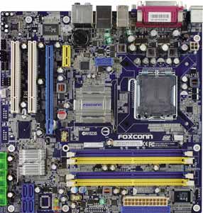Foxconn G33M Motherboard, Supports Intel® Core2 Quad, Core2 Extreme, Core2 Duo, Pentium® EE, Pentium® D, Pentium® 4, Celeron® D processors in the LGA 775 package, Intel ® G33 chipset, 1 x PCIe x16, 1 x PCIe x1, 2 x 32-bit 33MHz PCI, DDR2,  LAN, USB, IDE, SATA2, Video, Audio, SPDIF, Micro-ATX Form Factor