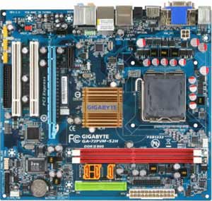 Gigabyte GA-73PVM-S2H Motherboard, Support for an Intel  ® Core 2 Extreme processor/ Intel  ® Core 2 Quad processor/Intel  ® Core 2 Duo processor/ Intel  ® Pentium  ® processor Extreme Edition/Intel  ® Pentium  ® D processor/ Intel  ® Pentium  ® 4 processor Extreme Edition/Intel  ® Pentium  ® 4 processor/ Intel  ® Celeron  ® processor in LGA 775, NVIDIA® GeForce 7100 chipset, 1 x PCI Express X16, 1 x PCI Express x1, 2 x 32-bit 33MHz PCI, DDR2, LAN, USB, IDE, SATA2, RAID, eSATA, Video, DVI & HDMI, Firewire, Audio, SPDIF, Micro-ATX Form Factor