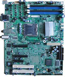 Intel S3000AH Motherboard, Intel® Xeon® processor 3000 sequence, Intel® Pentium® Extreme Edition, Intel® Pentium® D Processor, Intel® Pentium® 4 Processor, Intel® Celeron® D Processor in the Intel® LGA775 package, Intel ® 3000 chipset, 1 PCI-E x1, 1 PCI-E x4, 1 PCI-E x8, 2 PCI 32 bits, DDR2, Dual LAN, USB, SATA2, RAID, Video, ATX  Form Factor 