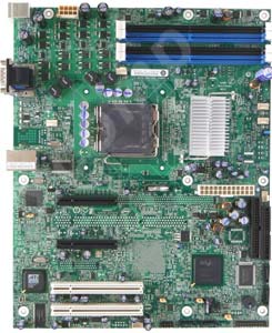 Intel S3000AHV Motherboard, Intel ® Xeon ® processor 3000 sequence, Intel ® Pentium ® D Processor, Intel ® Pentium ® 4 Processor, Intel ® Celeron ® D Processor in the Intel ® LGA775 package, Intel ® 3000 chipset, 1 PCI-E x8, 1 PCI-E x4, 2 PCI 32 bits, DDR2, LAN, USB, SATA2, RAID, Video, ATX  Form Factor 