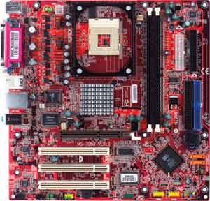 Socket 478 for Intel Pentium 4, 661FX chipset, 2 DIMM, SATA, On-board Audio, Video, LAN, USB. MicroATX form factor.