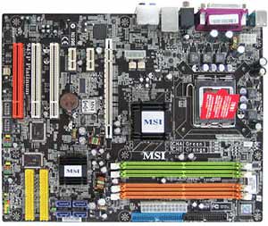 Socket 775 for Intel Pentium 4, Intel 945G chipset, 4 DDR2, 1 PCI Express 16x, 2 PCI Express 1x, 3 PCI, SATAII, On-board Audio, Lan, USB. ATX.