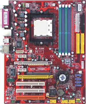 Socket 939 for AMD Athlon 64FX/64 Processor, nVIDIA nForce4 SLI chipset, 4 DDR, 2 PCI Express 16x, 2 PCI Express 1x, 3 PCI, On-board Audio, LAN, USB, Firewire, SPDIF, RAID, SATA.  ATX form factor.