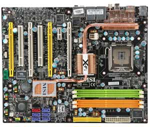 MSI P6N Diamond Motherboard, Supports Socket 775 for Intel Core2 Quad, Core2 Extreme, Core2 Duo, Pentium 4 (Prescott, P4EE), Pentium D, Pentium XE/Celeron D processors in LGA 775 package, NVIDIA® nForce 680i SLI chipset, 4 PCI-E 16x, 1 PCI-X 1X, 2 PCI, DDR2, Dual LAN, USB, IDE, SATA2, eSATA, RAID, Firewire, Audio, SPDIF, ATX Form Factor 