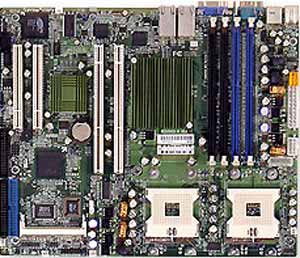 Supermicro X5DPA-GG Motherboard,Dual mPGA604 ZIF Supports up to two Intel® Xeon® processor(s) with 1MB integrated Advanced Transfer Cache up to 3.20GHz, Intel® E7501 chipset, 2x 64-bit 100/66MHz PCI-X (3.3V) slots, 2x 32-bit 33MHz PCI, DDR DIMM Up to 8GB, Dual LAN, USB, IDE, Video, IPMI, ATX Form Factor 