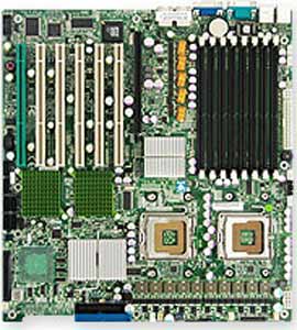 Supermicro X7DBE-X Motherboard, Chipset Intel ® 5000P (Blackford),1 PCI-E (16x), 3x 64-bit 133MHz PCI-X, 3x 64-bit 100MHz PCI-XI,  DDR2 DIMM Up to 32 GB,  Dual LAN, USB, IDE, SATA, Video,  ATX Form Factor