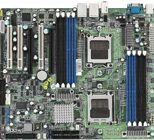 Tyan Thunder n3600B (S2927A2NRF) Dual Opteron 2000 Motherboard, Dual 1207pin sockets support AMD Opteron (Rev. F) 2000/8000 series processors (including Dual Core processors), nVIDIA NFP3600, 16x 240pin DDR2-667/533 DIMMs, (8) 240-pin DDR2 DIMM sockets for up to 32GB, 2 PCI-X 16x, 3 PCI, On board video, On board audio, Firewire, Dual LAN, Optional IPMI Card, IDE controller, (6) SATA2 ports at 3.0Gb/s per direction per channel.