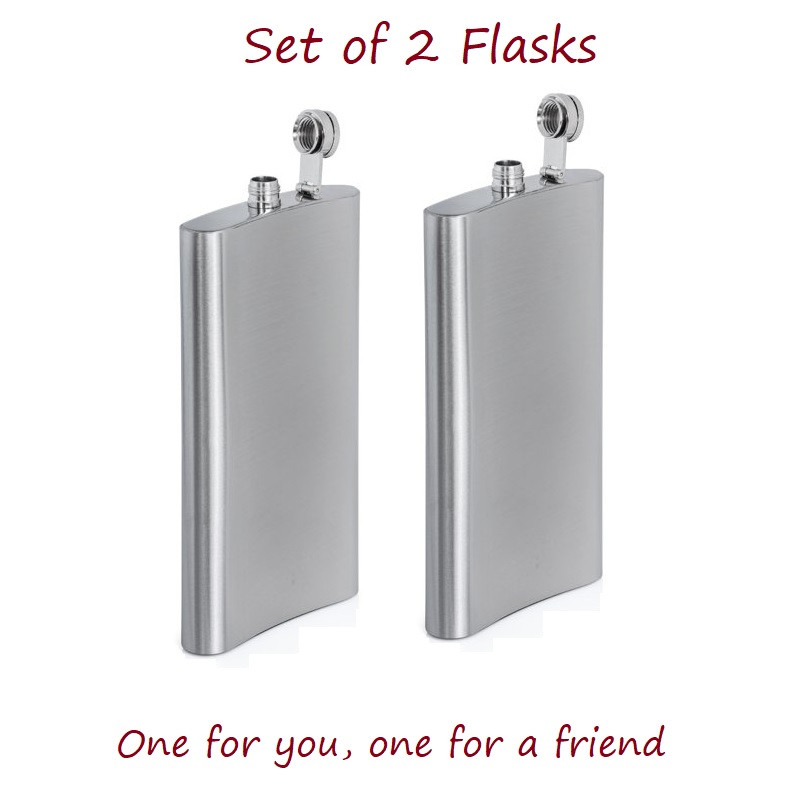 Set of 2 Hip Flasks Pocket Flasks, 12oz, Stainless Steel Hip Flasks / Pocket Flasks / Purse Flasks