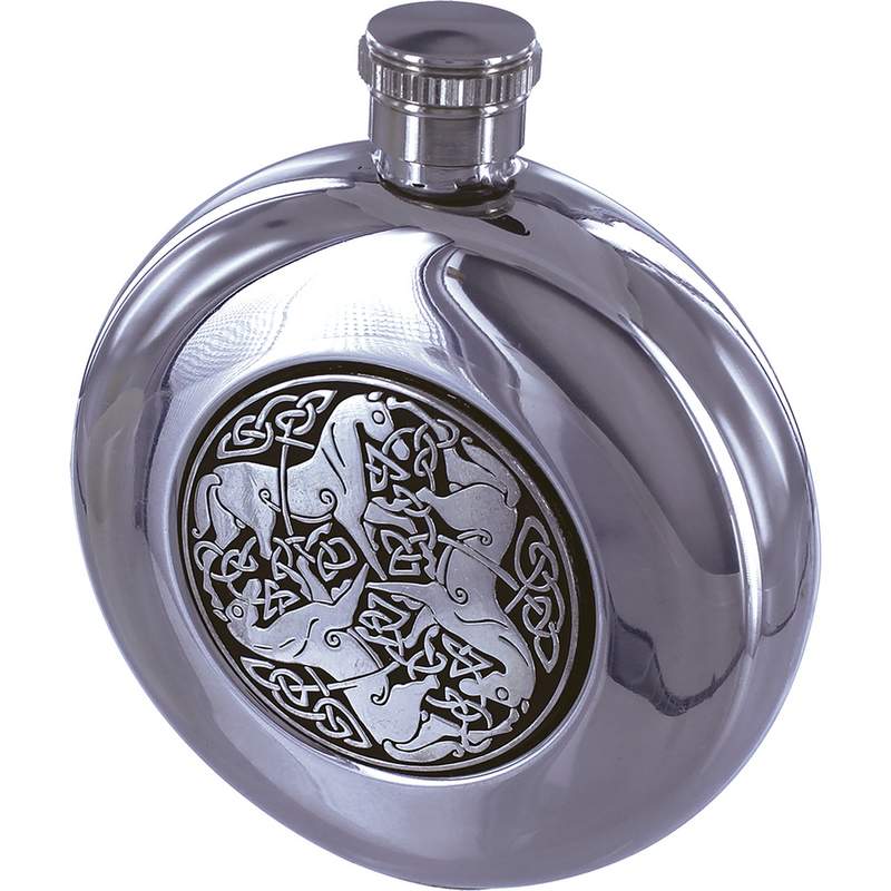 Maxam® 5oz Round Stainless Steel Flask with Celtic Horse Medallion 