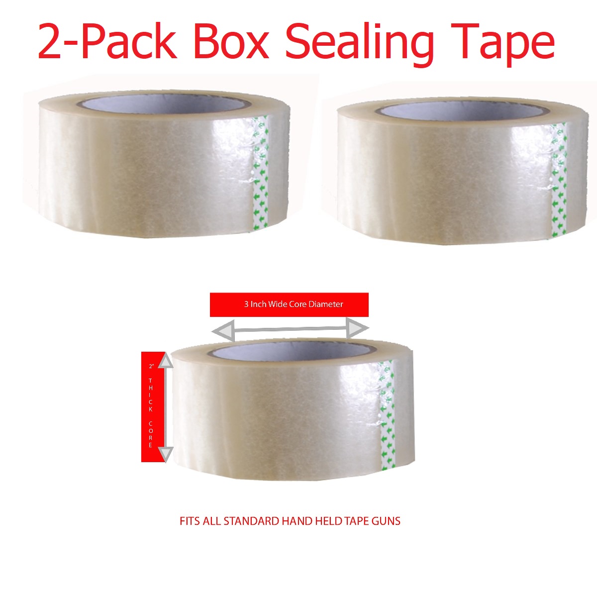 2 Rolls Clear Packing Tape 2.0 Mil Box Shipping Packaging Tape