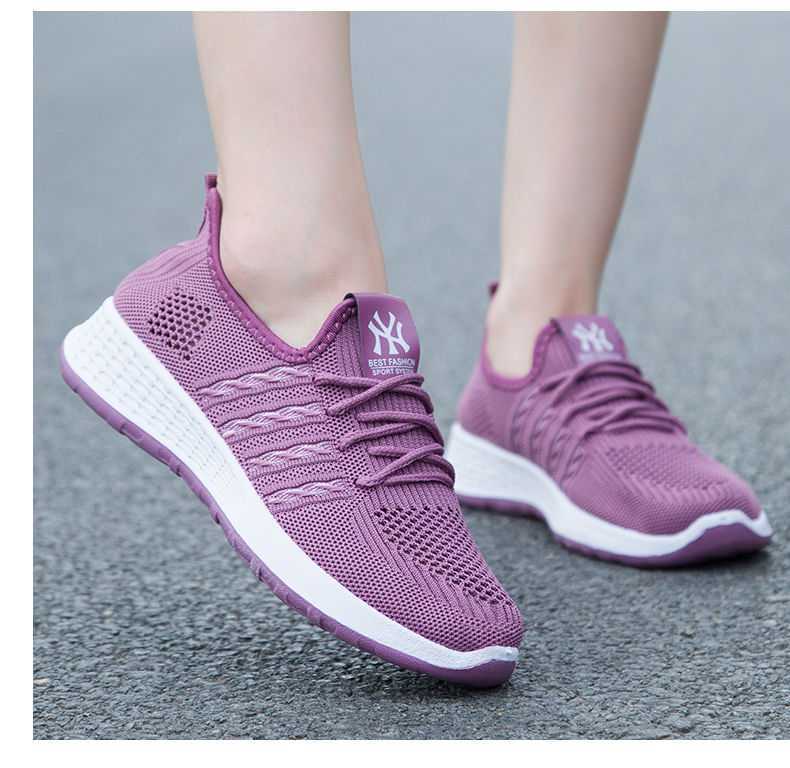 Ladies slip-on athletic shoes - fashion sneakers - Purple & White