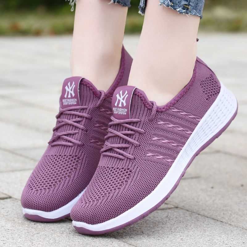 Ladies slip-on athletic shoes - fashion sneakers - Purple & White