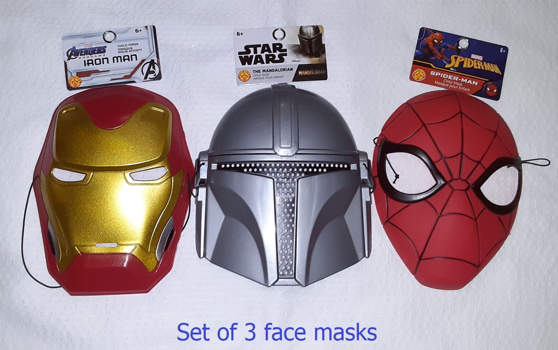 Set of 3 face masks For children Iron Man, Star Wars and Spiderman