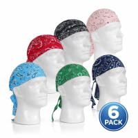 Bikers Head Wrap (6 Pack) Doo Rag Cotton Skull Caps Do Rag Motorcycle Biker Bandana