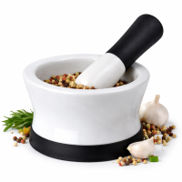 Porcelain Mortar and Pestle Spice Herb Grinder Bowl Garlic Crusher Silicone Base
